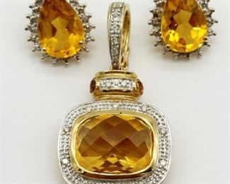 14k Citrine Diamond Pendant Earrings