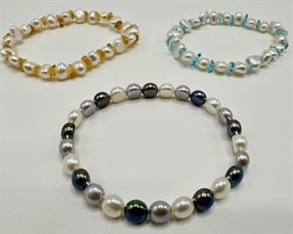 3 New Fresh Water Pearl Bracelets By Honora, 1 With Citrine & 1 With Blue Topaz, 8 Inches, Elastic
Lot #: 86