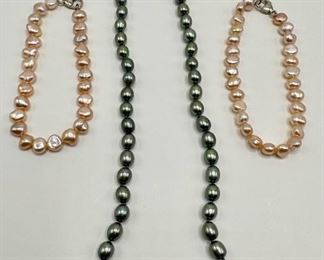 New Fresh Water Pearl Necklace, 18 Inches & 2 New Bracelets, 8 Inches By Honora, Sterling Clasps
Lot #: 88