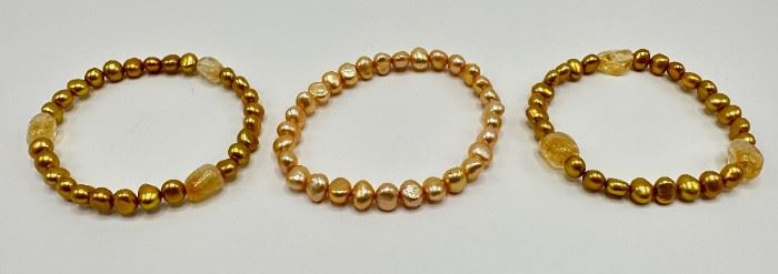 3 New Fresh Water Pearl & Citrine Bracelets By Honora, 8 Inches, Elastic
Lot #: 57