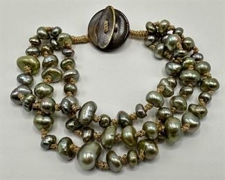 New Fresh Water Pearl Triple Stand Bracelet By Honora, 8 Inches, With Leather Clasp
Lot #: 27