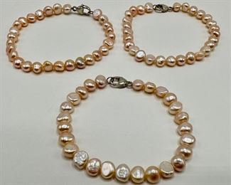 3 New Fresh Water Pearl Bracelets By Honora, 8 Inches, With Sterling Clasps
Lot #: 58