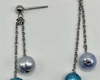 New Fresh Water Pearl Drop Earrings With Sterling Silver Chains By Honora
Lot #: 59