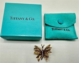 Rare Vintage Tiffany 18 Karat Gold & Diamond Butterfly Pin Brooch In Original Box, 1 Inch Tall
Lot #: 1
