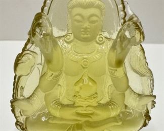 Citrine Carved Buddha Figurine On Carved Wood Stand
Lot #: 40