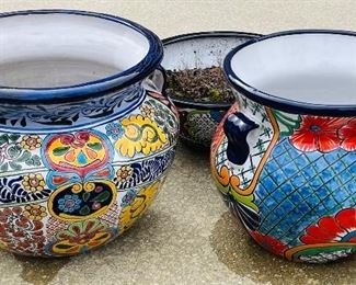 $150 set of 3 Mexican colorful planters 