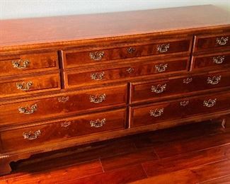 _____NOW $375 was $495 
Henredon dresser 10 drawers burl walnut 70L x20Wx 34 1/2T