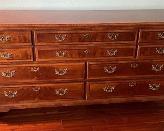 _____NOW $375 was $495 
Henredon dresser 10 drawers burl walnut 70L x20Wx 34 1/2T