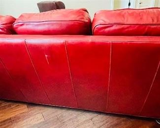 _____$1,295 
Brooks Bradington Young red leather sofa 
74Lx 37D extra set of pillows
included for firm or softer seating&nbsp;
