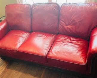 _____$1,295 
Brooks Bradington Young red leather sofa 
74Lx 37D extra set of pillows
included for firm or softer seating&nbsp;
