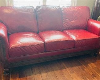 _____$1,295 
Brooks Bradington Young red leather sofa 
74Lx 37D extra set of pillows
included for firm or softer seating&nbsp;

