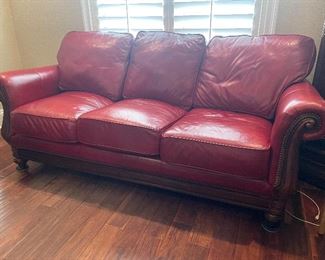 _____$1,295 
Brooks Bradington Young red leather sofa 
74Lx 37D extra set of pillows
included for firm or softer seating&nbsp;
