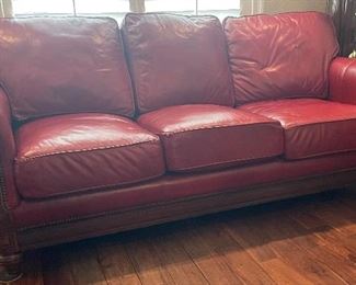 _____$1,295 
Brooks Bradington Young red leather sofa 
74Lx 37D extra set of pillows
included for firm or softer seating&nbsp;
