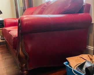 _____$1,295 
Brooks Bradington Young red leather sofa 
74Lx 37D extra set of pillows
included for firm or softer seating&nbsp;
