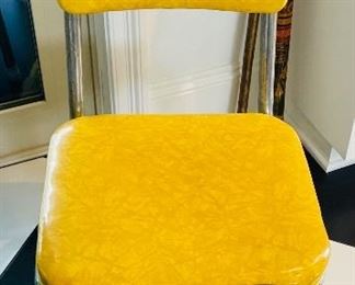 2_____$500 
MCM Retro Atomic chrome yellow kitchen table w/4 chairs + 1
58Lx36Wx30