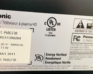 _____NOW 50% off $100 
Panasonic VIETA plasma TV 60" 2011W 