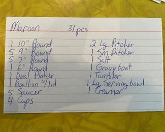 5_____$325 
Harlequin Maroon 31 pieces&nbsp;