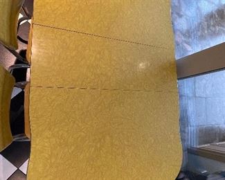 2_____$500 
MCM Retro Atomic chrome yellow kitchen table w/4 chairs + 1
58Lx36Wx30