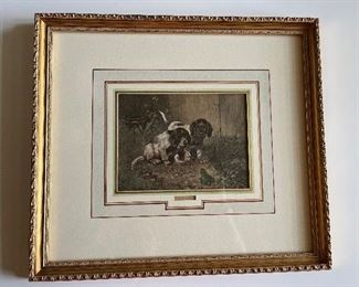 NOW 50% off $75 - Antique French Dog print "visage inconnu" with frog 16x16