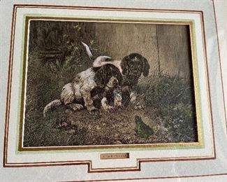 Now $50 off $75 - Antique French Dog print "visage inconnu" with frog 16x16