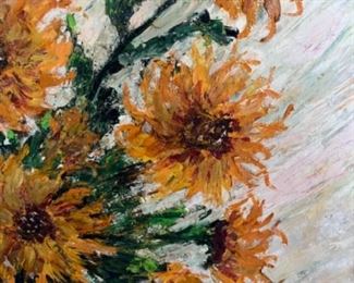 MS#3 - NOW $75 was $150 Sunflowers in blue vase 20x24 Marie Kathleen Sears (1906-1986) Pensacola born Artist, lived in Houston TX. 