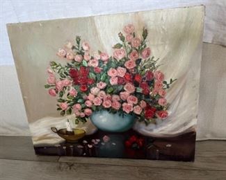 MS#1 - NOW $60 was $120 Pray of roses 24x20 Marie Kathleen Sears (1906-1986) Pensacola born Artist, lived in Houston TX. 