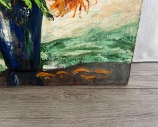 MS#3 - NOW $75 was $150 Sunflowers in blue vase 20x24 Marie Kathleen Sears (1906-1986) Pensacola born Artist, lived in Houston TX. 