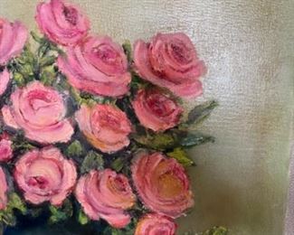 MS#5 - NOW $45 Was $90 pink roses16x20 unsigned Marie Kathleen Sears (1906-1986) Pensacola born Artist, lived in Houston TX. 