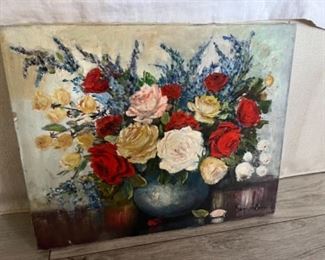 MS#6 - $120 spray of roses with lavender 20x16 unsigned Marie Kathleen Sears (1906-1986) Pensacola born Artist, lived in Houston TX. 