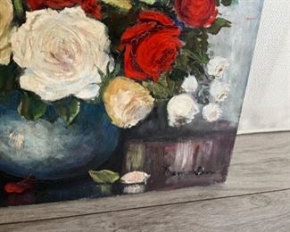 MS#6 - $120 spray of roses with lavender 20x16 unsigned Marie Kathleen Sears (1906-1986) Pensacola born Artist, lived in Houston TX. 
