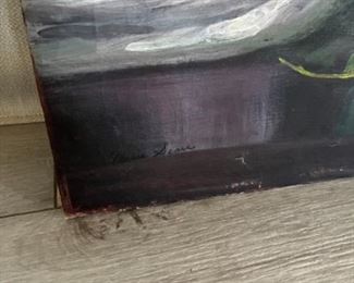 MS#8 - Now $60  was $175 Floral composition in green vase  24x30 signed Marie Kathleen Sears (1906-1986) Pensacola born Artist, lived in Houston TX. 