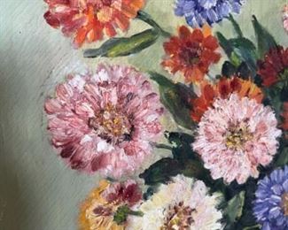 MS#8 - Now $60  was $175 Floral composition in green vase  24x30 signed Marie Kathleen Sears (1906-1986) Pensacola born Artist, lived in Houston TX. 