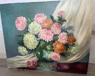 MS#10 - Now $90  was $180 Begonias floral still life 30x24 signed Marie Kathleen Sears (1906-1986) Pensacola born Artist, lived in Houston TX. 