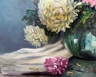 MS#10 -Now $90  was  $180 Begonias floral still life 30x24 signed Marie Kathleen Sears (1906-1986) Pensacola born Artist, lived in Houston TX. 