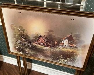 RARE SET OF FOUR MID CENTURY MODERN RUSTIC BARN FARM ANDRES  ORPINAS METAL TV TRAYS 