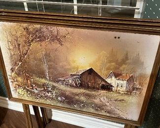 RARE SET OF FOUR MID CENTURY MODERN RUSTIC BARN FARM ANDRES  ORPINAS METAL TV TRAYS 