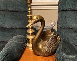 LARGE BRASS SWAN PLANTER 