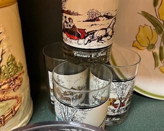 SET OF FOUR ARBYS CURRIER AND IVES SET OF FOUR  " AMERICAN FARM IN WINTER" 1981