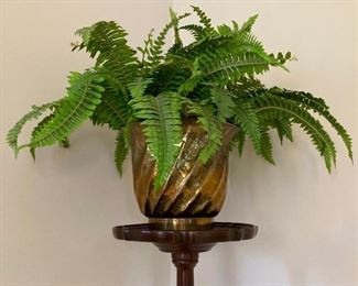 Reprodux/Bevan Funnell torchiere jardiniere plant stand table and fern in brass planter