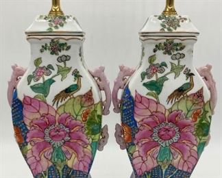 Kaiser Kuhn porcelain tobacco leaf lamps (set of 2)