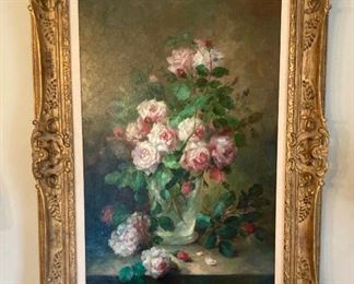 Elegantly framed signed J. Petrella bouquet painting