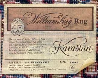 Karastan 100% wool Williamsburg rug in Kerman Vase pattern