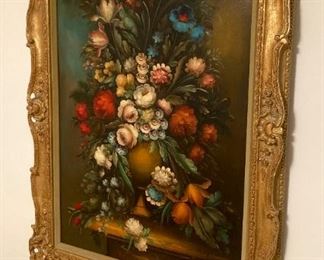 Signed Pierry floral in elegant frame