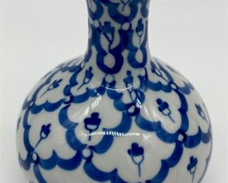 Hand-painted Sirata Group blue and white vase made in Thailand