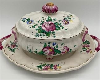 Vintage hand-painted in France soup tureen with saucer