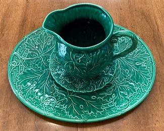 Majolica Green by Shafford pitcher and saucer