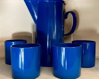 Blue pitcher and 4 matching tumblers set