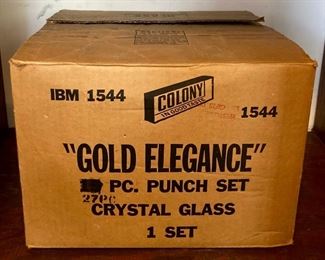 Vintage Colony Gold Elegance 27 piece crystal glass punch set
