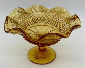 Vintage amber pedestal ruffle bowl