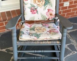 Wooden cane bottom rocker and foot stool